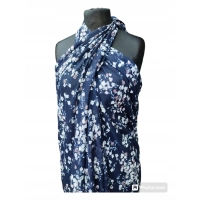 Duża chusta plażowa - eleganckie PAREO XXL szyfon białe kwiatuszki